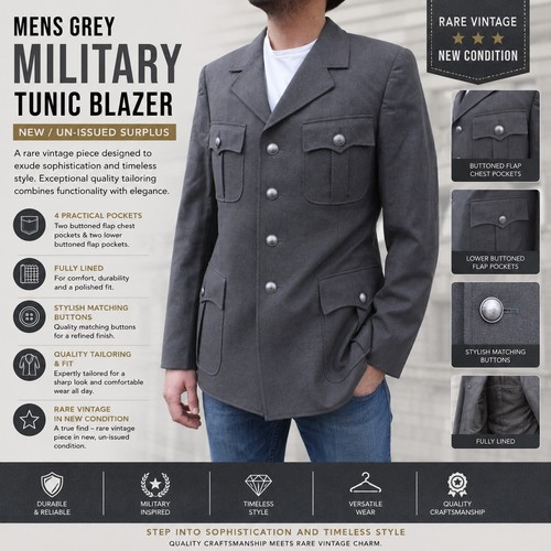 Herren militär blazer tunika - militär,